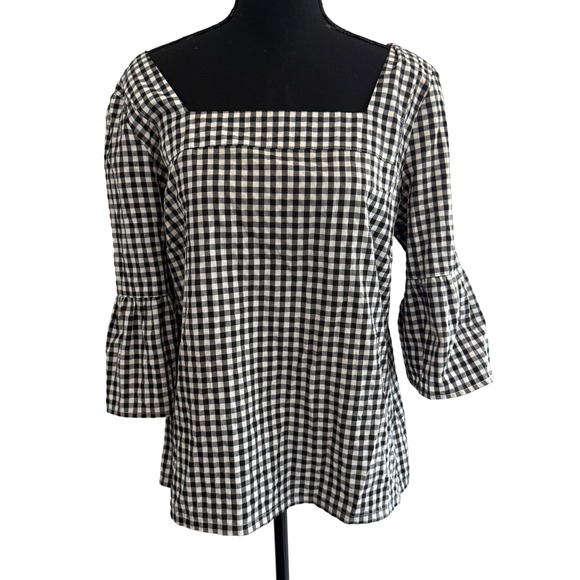 Desiree Salas Womens Black Gingham Top L Cottagecore Boho Peasant Country Picnic - Picture 1 of 6